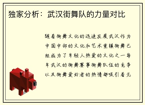 独家分析:武汉街舞队的力量对比